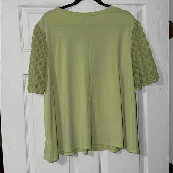 Pale lime Green blouse with lace short sleeve - Picture 4 of 5